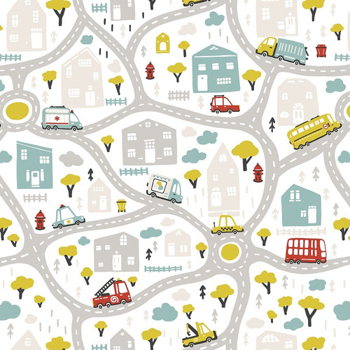 Imagem 3 de 3 de Papel Parede Quarto Infantil Bebê Mapa Cidade Novas Cores 95
