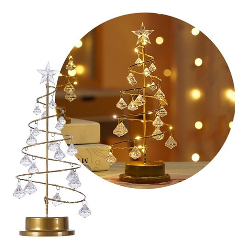 Arbolito Navidad Luces Led Calida Decoracion Mesa Pilas 30cm Color Dorado
