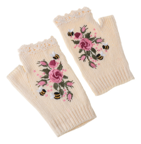 Guantes Sin Dedos Tejidos A Ganchillo Para Invierno Con Flor