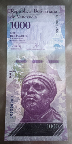 Imagen 1 de 2 de Billete Venezuela 1000 Bs 23 De Marzo De 2017 C8 Au/unc