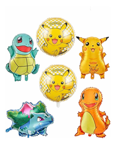 Pack 6 De Globos Pokemon / Picachu Metalizados !!