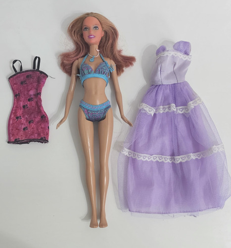 Muñeca Barbie Original En Traje De Baño - Incluye 2 Vestidos