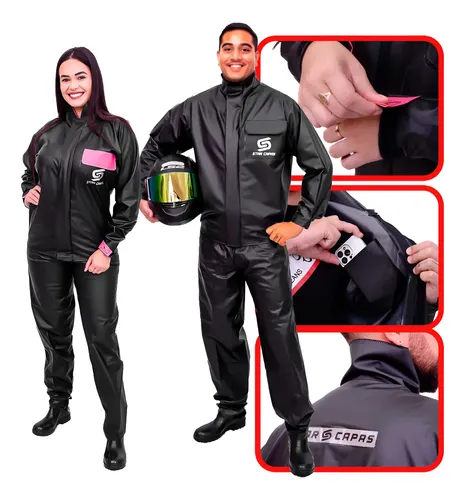 Capa De Chuva Motoqueiro Motoboy Moto Conjunto Impermeável Preto E Rosa M - Feminino
