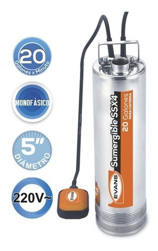 Bomba Sumergible Para Cisterna Evans 2hp Inoxidable 20gpm