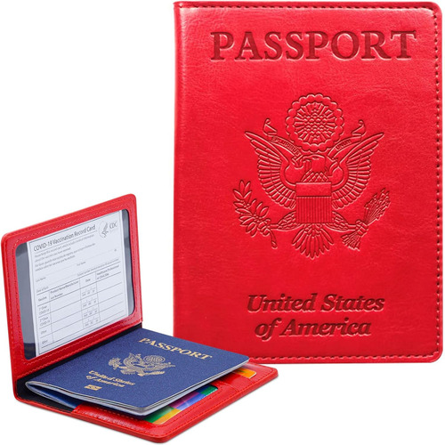 Porta Pasaporte Y Carnet De Vacunacion Kaoban Color Rojo