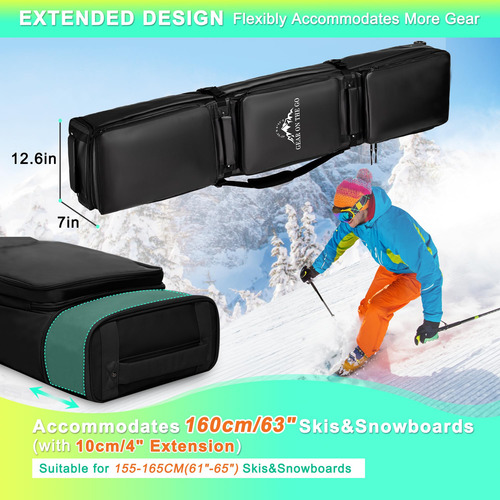 Double Rolling Ski Bag Padded Waterproof Snowboard Bag With