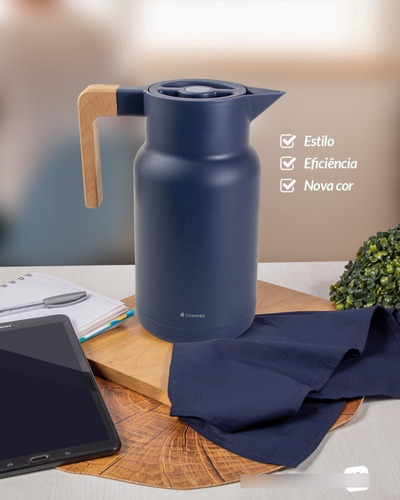 Garrafa Térmica Fashion Wood Azul 1l Termopro Café Chá Àgua