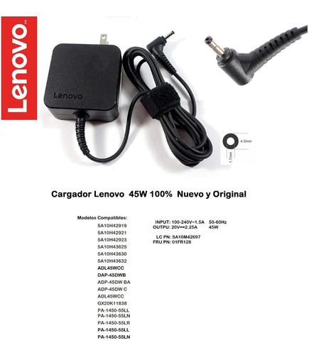  Cargador Original Lenovo Adl45wcc 20v 2.25a Idea Pad 100-30