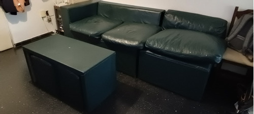 Juego Living Sofa Sillón + Mesa Y 2 Puff