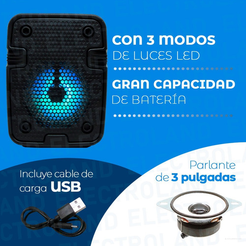 Imagen 5 de 10 de Parlante Bluetooth Portátil Led Inalámbrico Usb Recargable