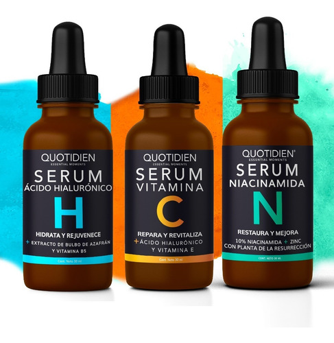 Imagen 1 de 7 de Kit 3 Serums: Vitamina C + Ácido Hialurónico + Niacinamida