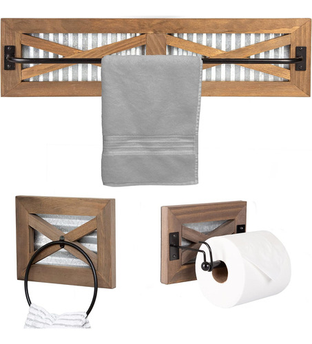 Juego De Soporte De Papel Higiénico Rústico Con Toallero Par