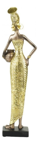 Africana Decorativa Com Vestimenta Dourada E Jarro 32 Cm Cor Dourado