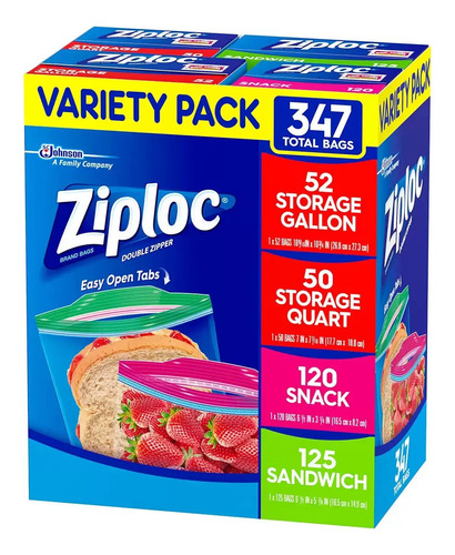 Ziploc Bolsas Paquete De 4 Diferentes Tamaños 347 Piezas