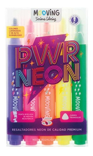 Set De Resaltadores Mooving Power Neon X5 En Estuche