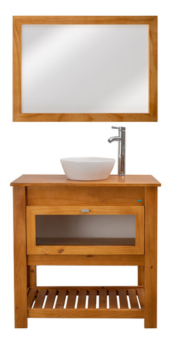 Vanitory Baño Tapa Para Bacha De Apoyo 80cm Espejo Madera 