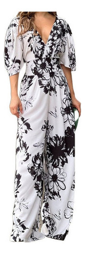 Mono De Mujer Con Estampado Elegante Y Corte Holgado De Cint