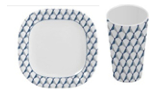 Vajillla Elegante Cuadrada De Plástico Tipo Melamina 4 Pers Color Azul Cuadrada Azul