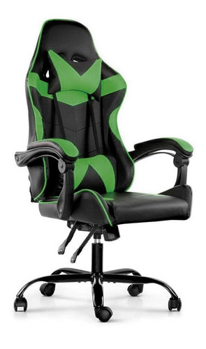 Imagen 1 de 1 de Silla de escritorio Lumax Gamer ergonómica  verde y negra con tapizado de cuero sintético