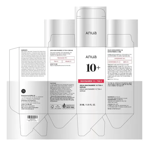 Anua Niacinamida 10 + Txa 4 Serum, Ácido Hialurónico, Tra