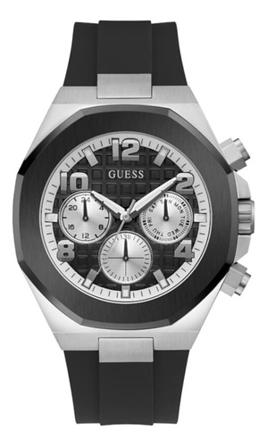 Relógio Guess For Men 46 Mm, Pulseira Preta, Mostrador Preto