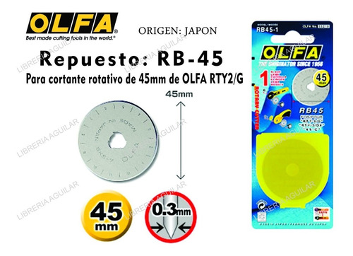 10 Repuestos De Cutter Olfa Rb 45 Mm P Rotativo De Rty2/g