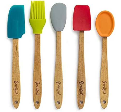 Buen Juego De Mini Utensilios De Cocina De Silicona Y Madera