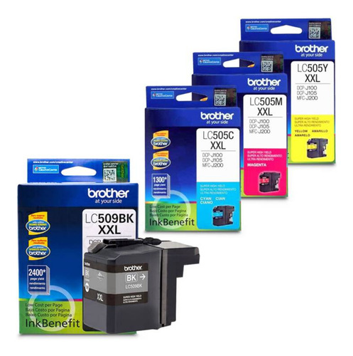 Kit 4 Tintas Brother Dcp-j100 Lc509bk Lc505c Lc505m Lc505y