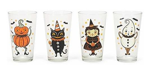 Juego De 4 Vasos De Cristal Vintage De Halloween De 16 Oz, E