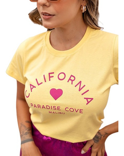 Blusa Feminina Tshirt California 100% Algodão Tecido Natural