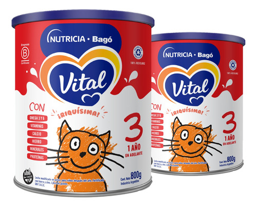 Vital 3 Leche Maternizada (+1 Año) Polvo Lata 800g Pack X2un