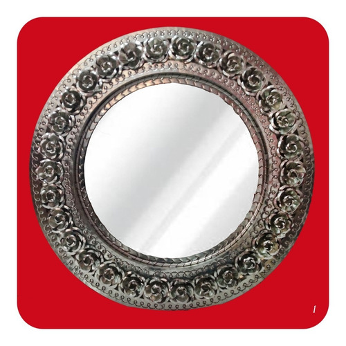 Imagen 2 de 2 de Espejo Circular De Latón Diseño Rosas Color Plata 73 Cm Spj