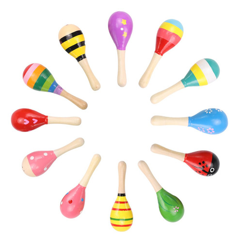 Mini Huevo De Maracas De Madera, 12 Piezas, Sonajeros, Juego