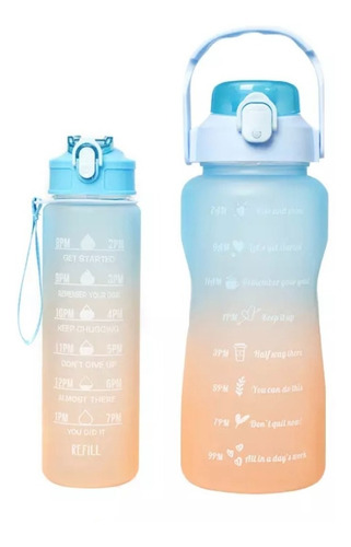 X2 Botellas De Agua Kawai Motivacional 2000ml+900ml Sticker
