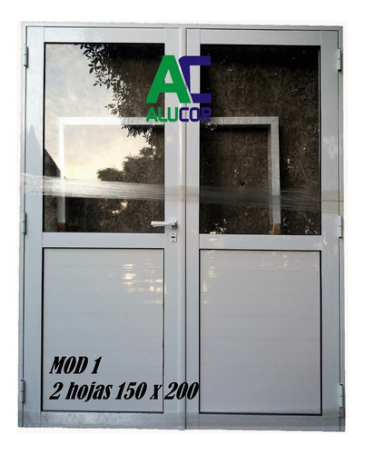 Puerta Aluminio Doble 150x200 1/2 Vidrio Entero