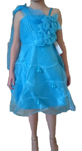 Vestido Infantil Festa Flores Azul Elsa Cinderela Tam 4 Ou 8