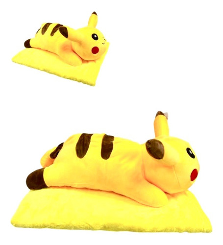 Peluche Pokemon Con Cobija Pikachu 55cm Acostado