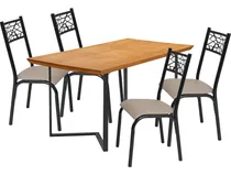 Comprar Conjunto Mesa Retangular Com Pés Industriais E 4 Cadeiras Iasmin Estrutura Em Aço Assento Estofado (suporta Até 150kg) P\u002F Sala De Jantar Cozinha Copa Cor Imbuia\u002Fpreto Ps Móveis