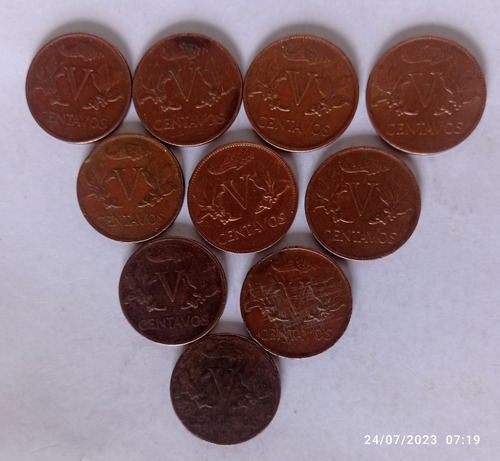 Lote 10 Monedas 5 Centavos Colombia 1944-54-69-70-73-74-76