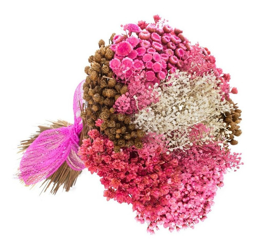 Bouquet Arranjo Di Pé Florzinha Seca Mini Cor Rosa