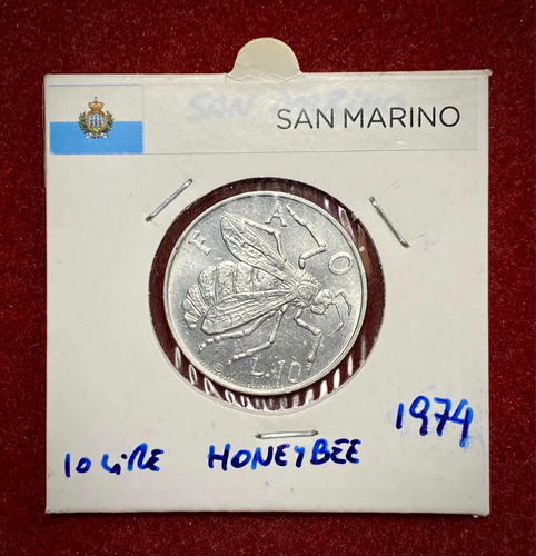 Moneda 10 Liras San Marino 1974 Km 33 Fao Insecto