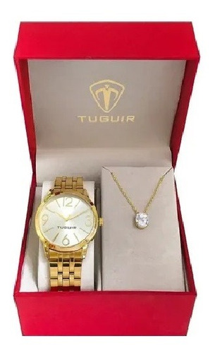 Relógio Tuguir Feminino Tg148 Tg35014 Dourado + Semijoia