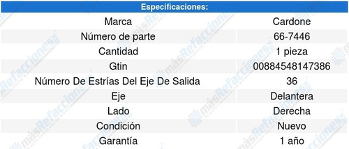 Flecha Homocinetica Delantera Derecha Jetta L4 2.0l 09 A 15