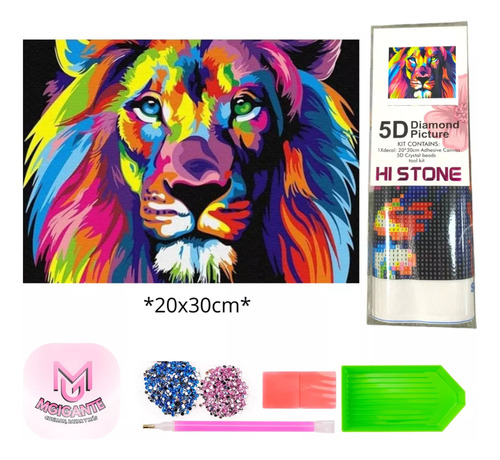 Kit De Pintura Con Diamantes Diamond Painting 20x30cm León Multicolor