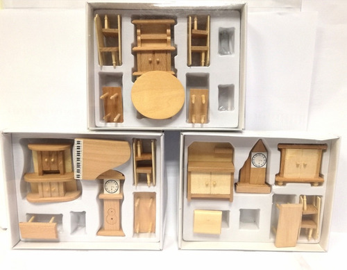 Pack De 3 Set Muebles Miniatura Casa De Muñeca Decorar
