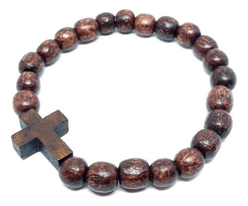 Pulseira De Cruz E Bolinha Em Madeira