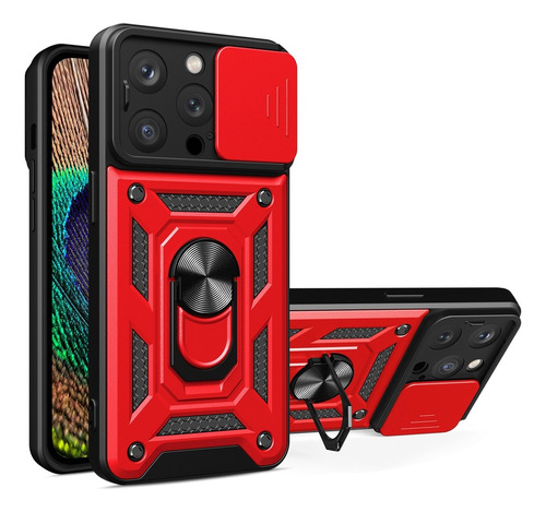 Funda Case Para iPhone 13 Pro Holder Protector Camara Rojo