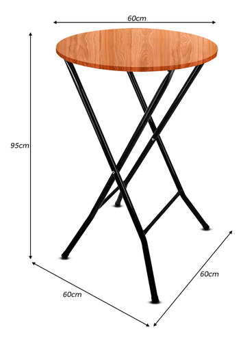 Mesa Bistrô Alta Dobrável Preta C/ Tampo 60cm Redondo Bar Cor Preto Fosco