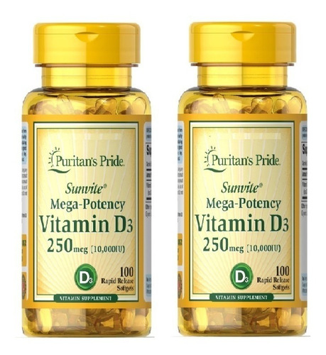 Vitamina D3 10000mcg Americana Pura Sin Gluten 2 Frascos