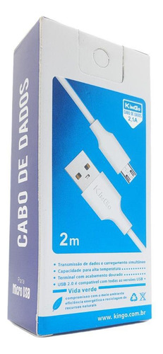 Cabo Usb V8 Kingo Branco 2 Metros 2.1a Para Galaxy J6 Plus